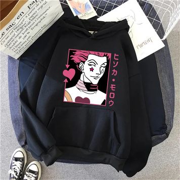 Oversized Hoodie with Hunter x Hunter anime print Black S