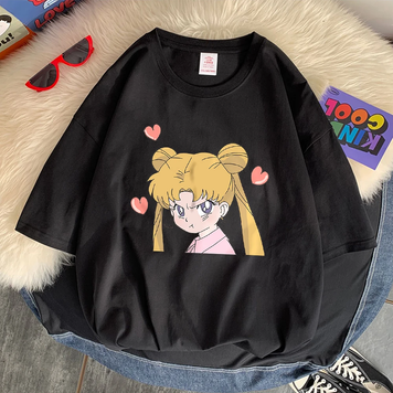 Oversize T-Shirt mit Print Sailor Moon Schwarz S T0254 фото