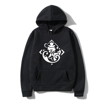 Oversized Hoodie with Genshin Impact Anime Print Black S