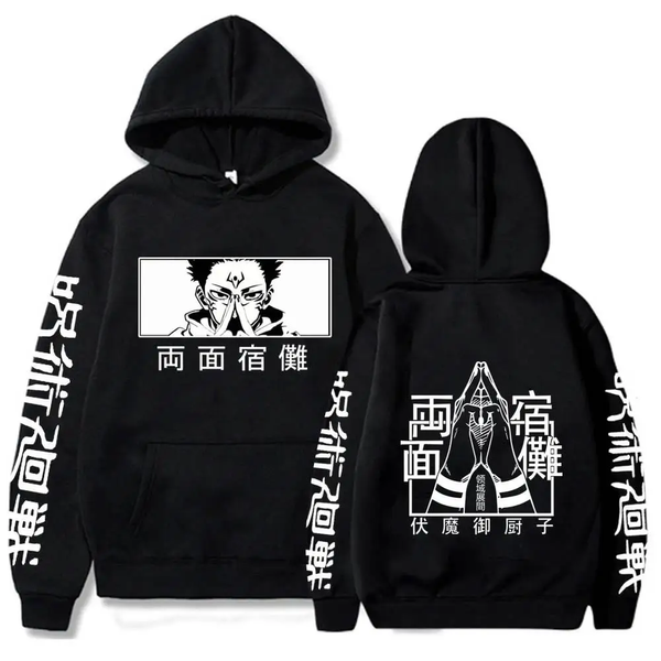 Oversized Hoodie with Jujutsu Kaisen anime print Black S