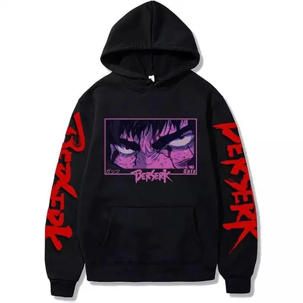 Oversized hoodie with Berserk anime print, black, size S