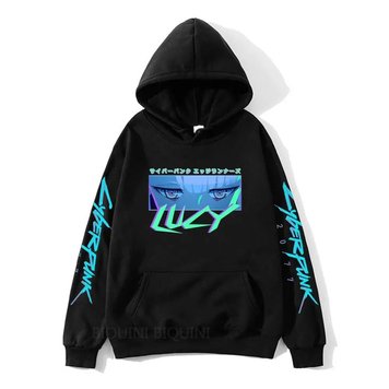 Oversized Hoodie with Anime Print Cyberpunk: Edgerunners Black S