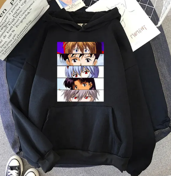 Oversized bluza z nadrukiem anime Evangelion CZARNY S