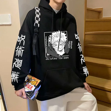 Oversized Hoodie with Jujutsu Kaisen anime print Black S