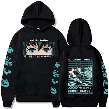 Oversize Hoodie mit Demon Slayer Anime Print SCHWARZ S H0114 фото