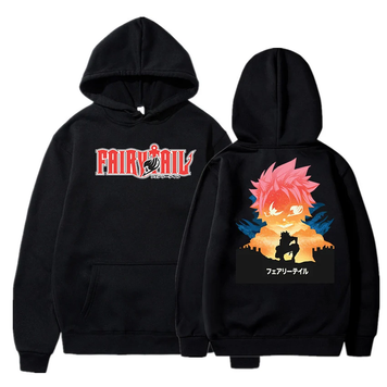 Oversized Hoodie with Fairy Tail Anime Print Black S