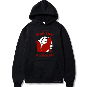 Oversized Hoodie with Haikyu! Anime Print Black S