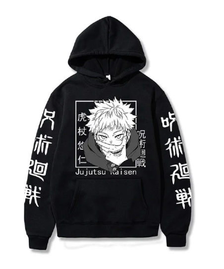 Oversize bluza z nadrukiem anime Jujutsu Kaisen CZARNY S