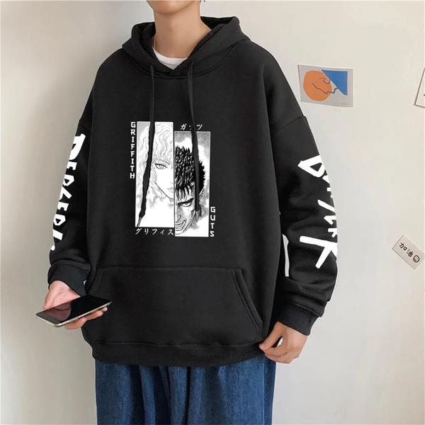 Oversized hoodie with Berserk anime print, black, size S