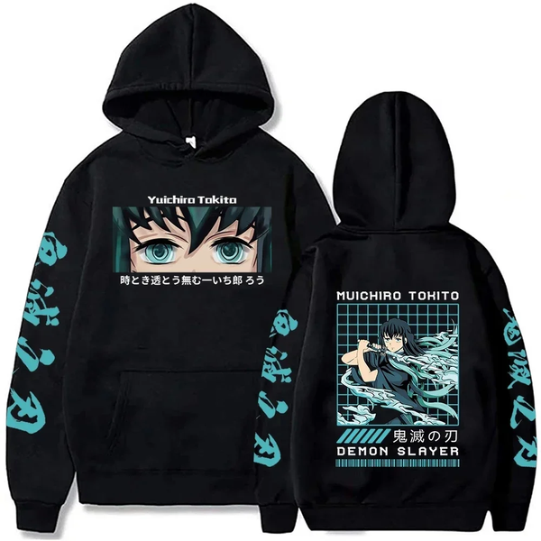 Oversize Hoodie with Demon Slayer Anime Print BLACK S