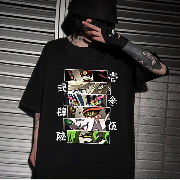 Oversize T-Shirt mit Print Demon Slayer Schwarz S T0104 фото