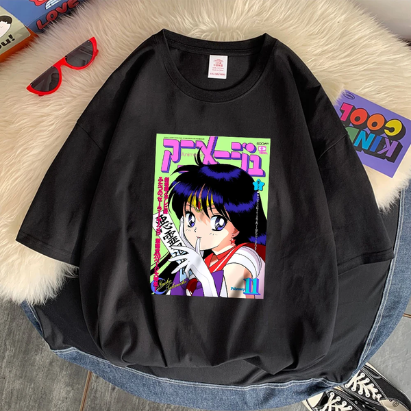 Oversize T-Shirt mit Print Sailor Moon Schwarz S T0250 фото