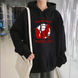 Oversized Hoodie with Haikyu! Anime Print Black S