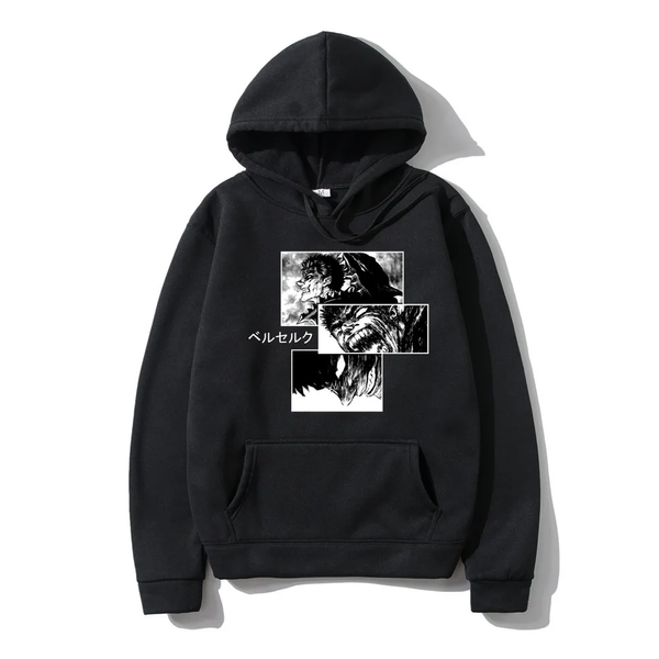 Oversized hoodie with Berserk anime print, black, size S