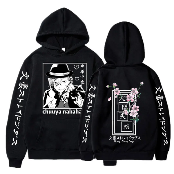 Oversized hoodie with Bungo Stray Dogs anime print BLACK S