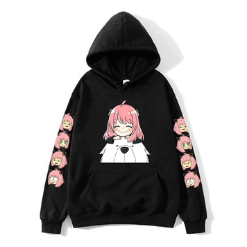 Oversized Hoodie with Spy x Family anime print Black S