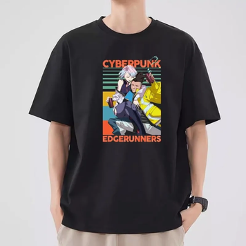 Oversized T-Shirt with Print Cyberpunk: Edgerunners Black S