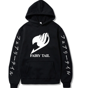 Oversized Hoodie with Fairy Tail Anime Print Black S