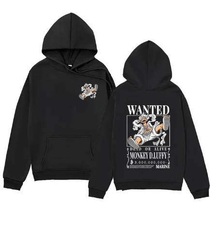 Oversized Hoodie with One Piece anime print Black S