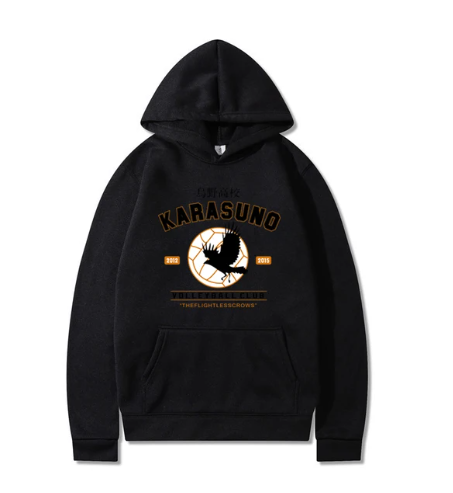 Oversized Hoodie with Haikyu! Anime Print Black S