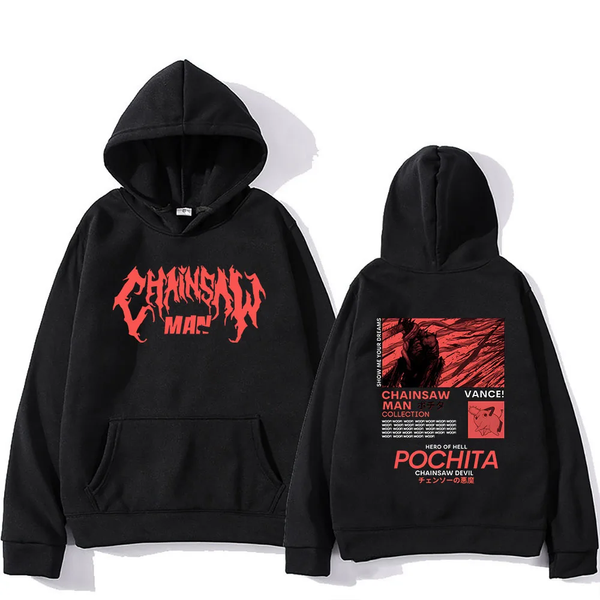 Oversize Hoodie mit Chainsaw man Anime Print SCHWARZ S H0072 фото