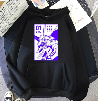 Oversized hoodie with anime print Evangelion BLACK S