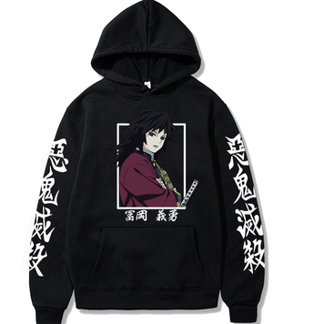 Oversize Hoodie with Demon Slayer Anime Print BLACK S