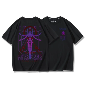 Oversized T-Shirt with Print Evangelion Black S