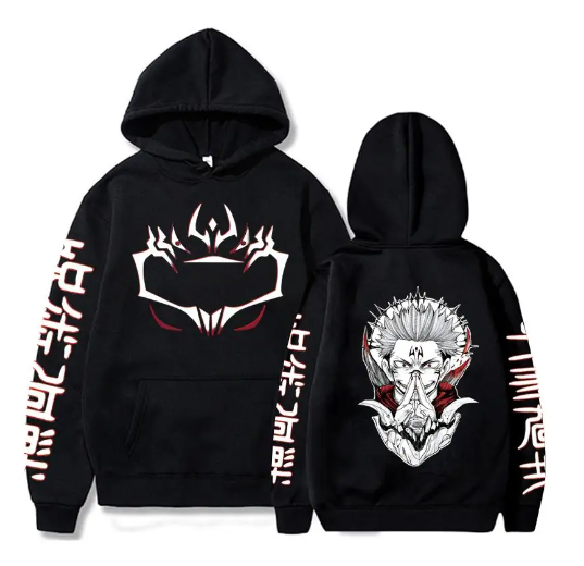 Oversize bluza z nadrukiem anime Jujutsu Kaisen CZARNY S