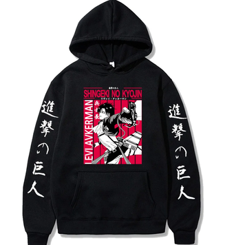 Oversized Hoodie with Anime Print Attack on Titan Black S