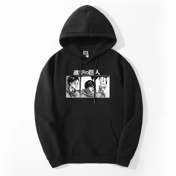 Oversized Hoodie with Anime Print Attack on Titan Black S