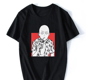 Oversize T-Shirt mit Print Onepunchman Schwarz S T0303 фото