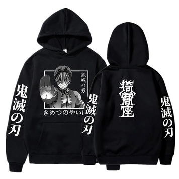 Oversize Hoodie with Demon Slayer Anime Print BLACK S