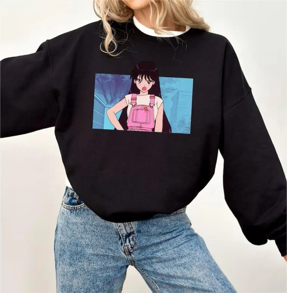 Oversized Hoodie with Sailor Moon anime print Black S