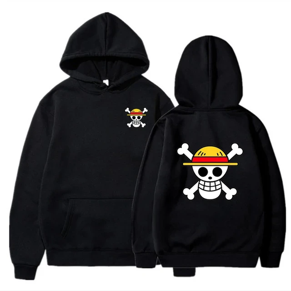 Oversized Hoodie with One Piece anime print Black S