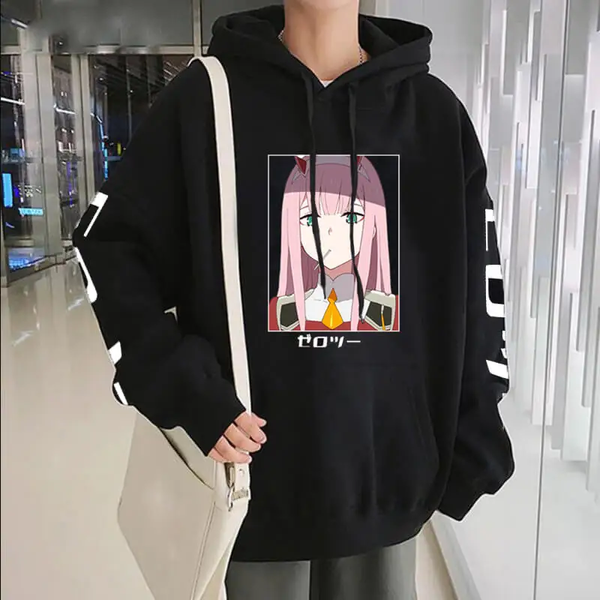 Oversize bluza z nadrukiem anime Darling in the FranXX CZARNY S