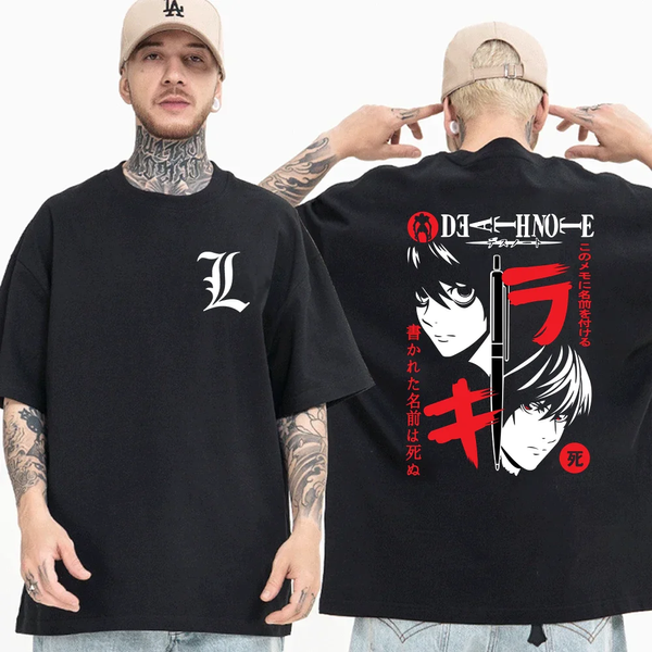 Oversize T-Shirt z nadrukiem Death Note Czarny S