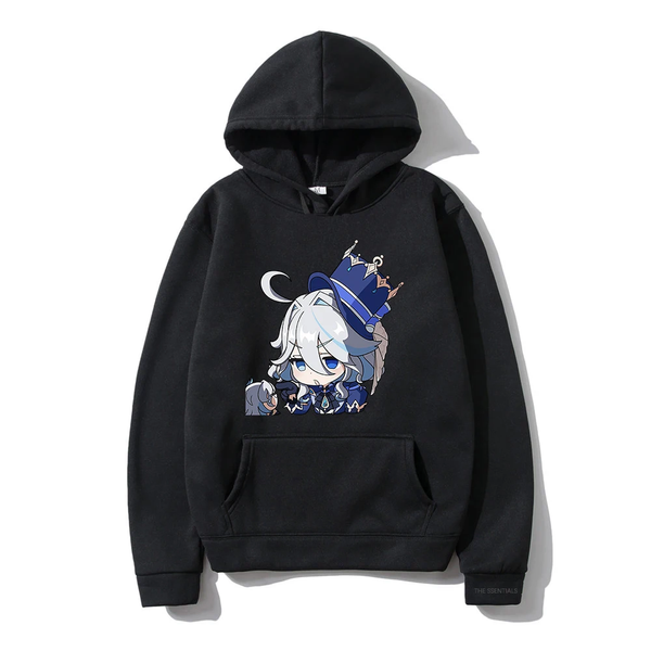 Oversized Hoodie with Genshin Impact Anime Print Black S