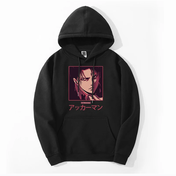 Oversized Hoodie with Anime Print Attack on Titan Black S