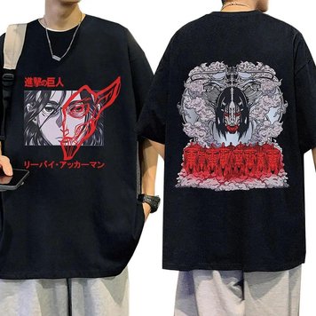 Oversized T-Shirt with Print Attack on Titan Black S