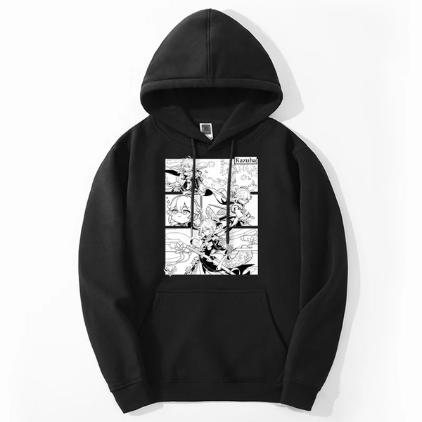 Oversized Hoodie with Genshin Impact Anime Print Black S