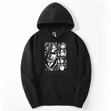 Oversized Hoodie with Anime Print Attack on Titan Black S