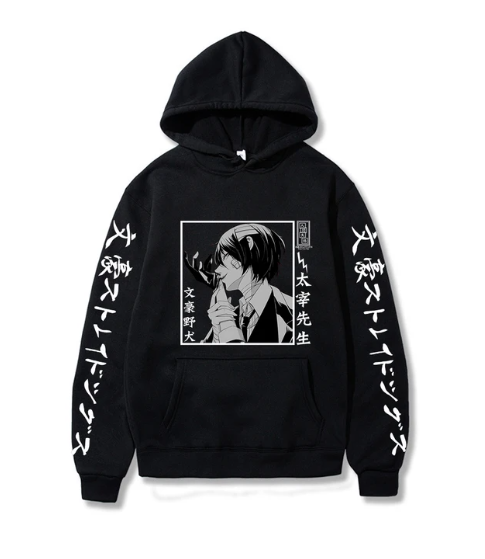 Oversized hoodie with Bungo Stray Dogs anime print BLACK S