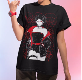 Oversize T-Shirt mit Print Naruto Schwarz S T0230 фото