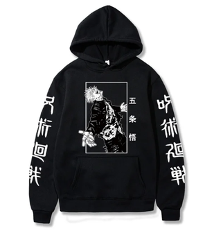 Oversized Hoodie with Jujutsu Kaisen anime print Black S