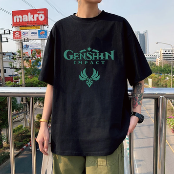 Oversize T-Shirt z nadrukiem Genshin Impact Czarny S