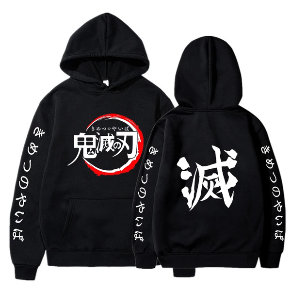 Oversize Hoodie with Demon Slayer Anime Print BLACK S