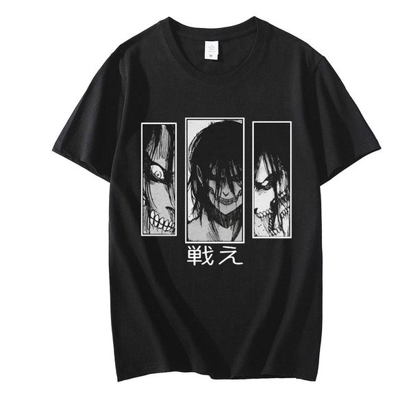 Oversized T-Shirt with Print Attack on Titan Black S