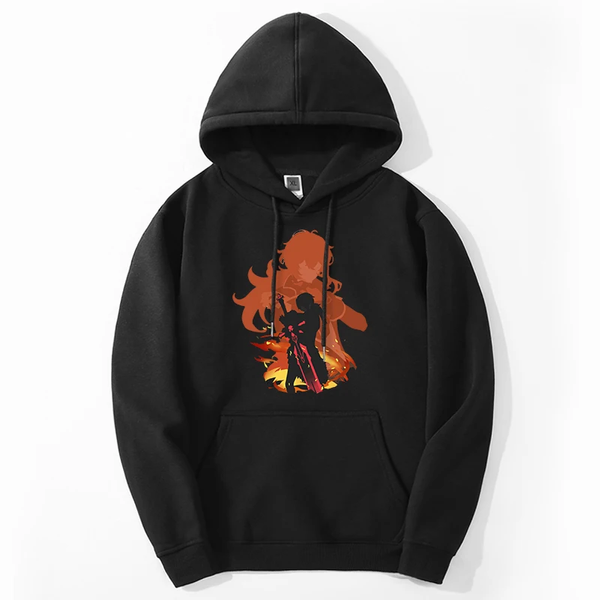 Oversized Hoodie with Genshin Impact Anime Print Black S