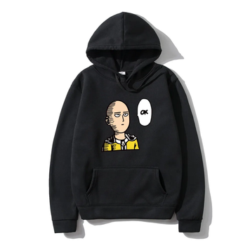 Oversized Hoodie with Onepunchman anime print Black S